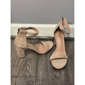 Women’s Nude Suede Block Heel Sandals Ankle Strap Open Toe – New – Size 8